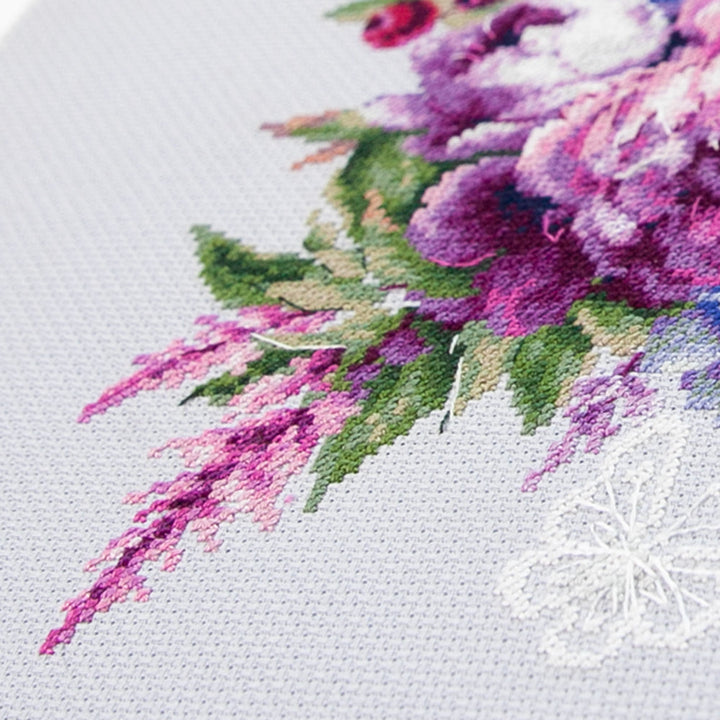 Purple Silk Peonies Counted Cross Stitch Kit by Magic Needle 70-04