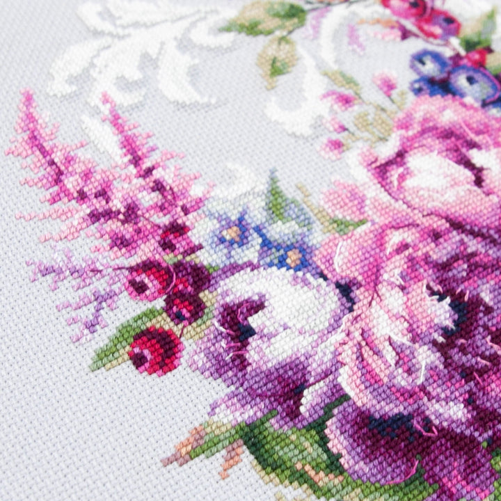 Purple Silk Peonies Counted Cross Stitch Kit by Magic Needle 70-04