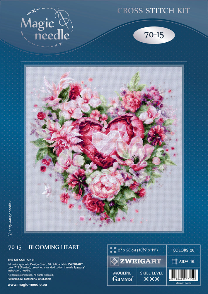 Blooming Heart Counted Cross Stitch Kit by Magic Needle 70-15