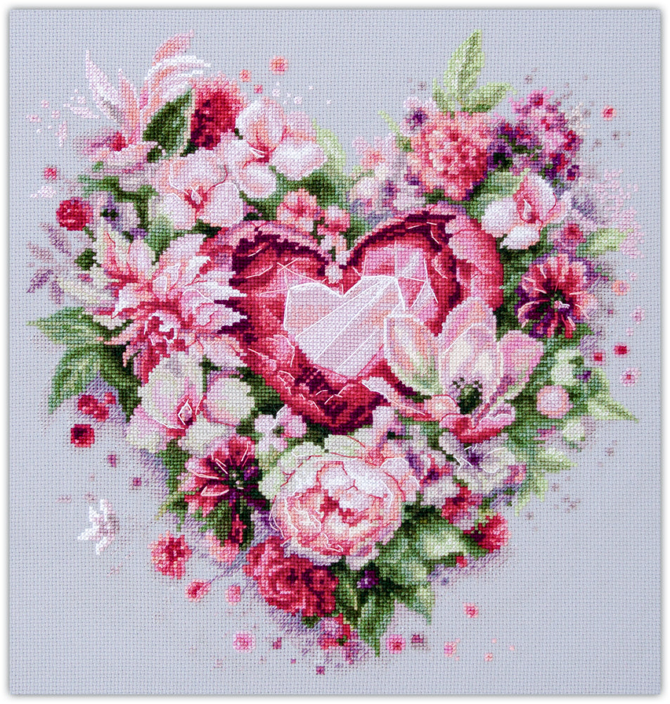 Blooming Heart Counted Cross Stitch Kit by Magic Needle 70-15