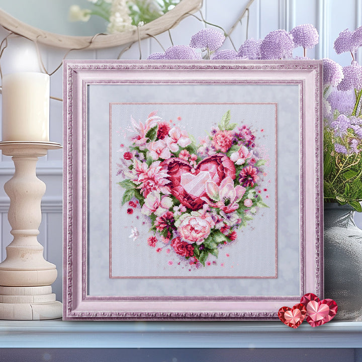 Blooming Heart Counted Cross Stitch Kit by Magic Needle 70-15