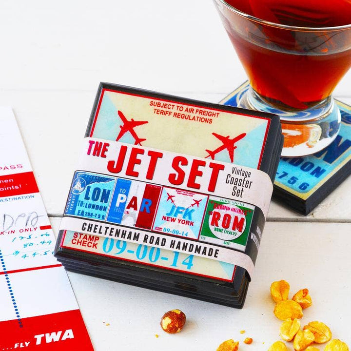 The Jet Set: Vintage Airport Code Coasters