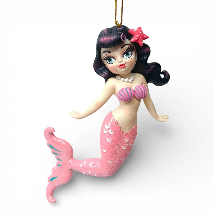 Cora 5.5 inch Brunette Baby Doll Mermaid ornament by Miss Fluff for December Diamonds, retro collectible
