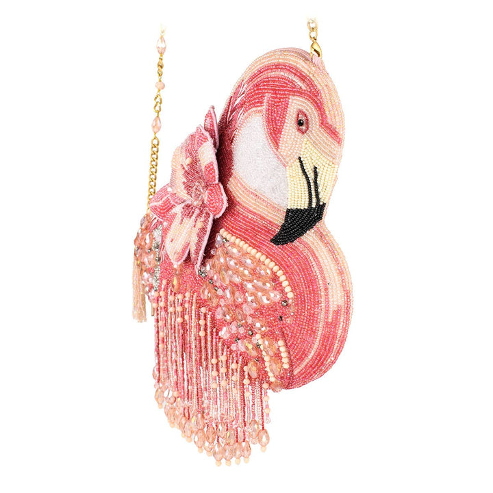 A Leg to Stand On Pink Flamingo Beaded Crossbody Handbag