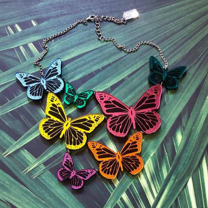 Mirrored Rainbow Butterfly Statement Necklace