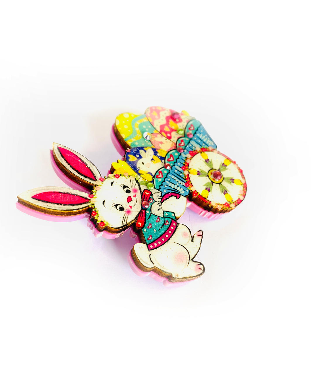 Benny Bunny and his Easter Egg Cart Brooch by Rosie Rose Parker