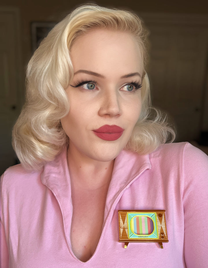 Tune In Customizable Retro TV Brooch by Lipstick & Chrome