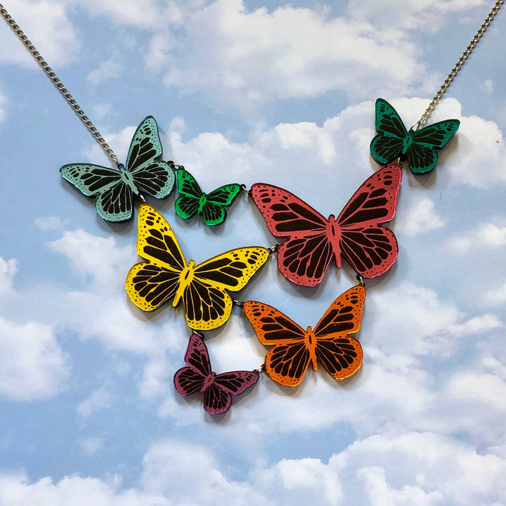 Mirrored Rainbow Butterfly Statement Necklace