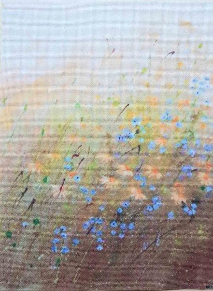 Wildflowers Designer Printed AIDA Fabric. Canvas for embroidery with an applied background  KF-1078A