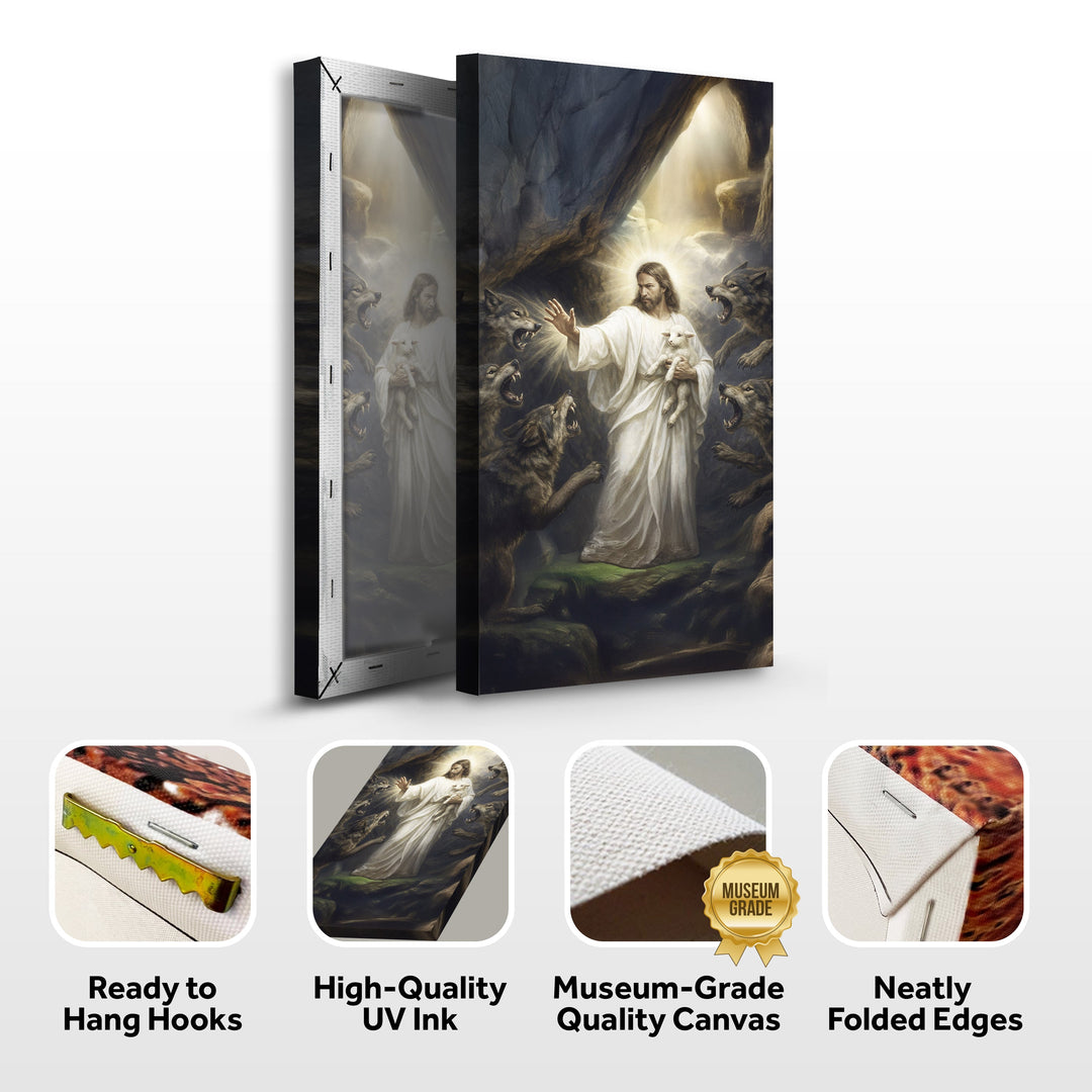 Jesus Protects The Lamb From Wolves Faith Wall Art XV