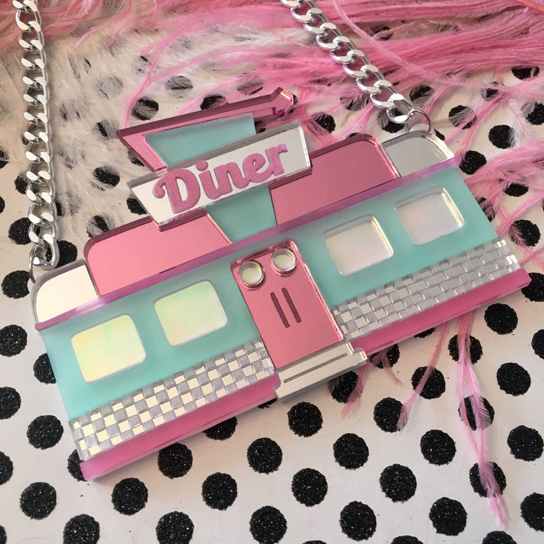 Retro Diner Seafoam And Mirrored Pink Necklace