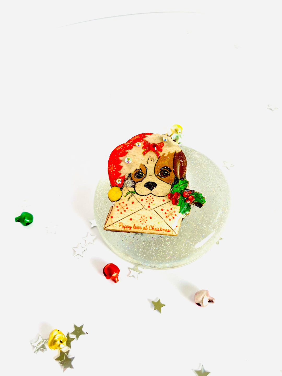 Puppy love at Xmas Brooch by Rosie Rose Parker