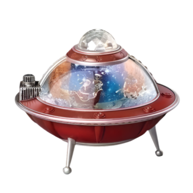 Santa & His Alien 9" LED Musical Swirl UFO Ship