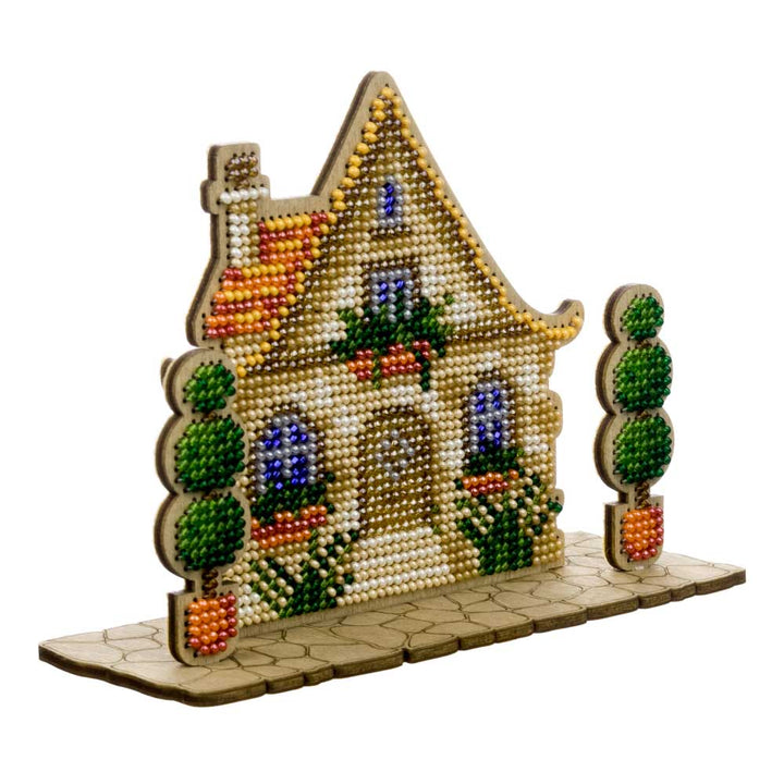 Wooden Bead Embroidery Kit ‚Äì ‚ÄúHouse With Topiary‚Äù FLK-589