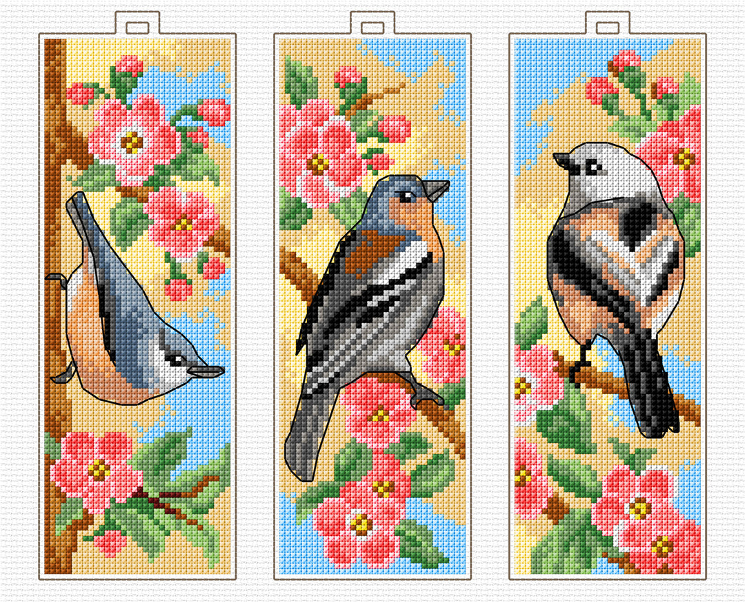 Bookmarks Spring Birds Plastic Canvas Counted Cross Stitch Kit by Orchidea 8720