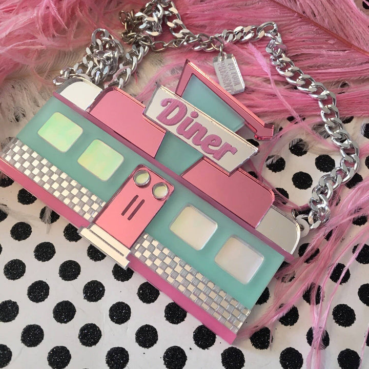 Retro Diner Seafoam And Mirrored Pink Necklace