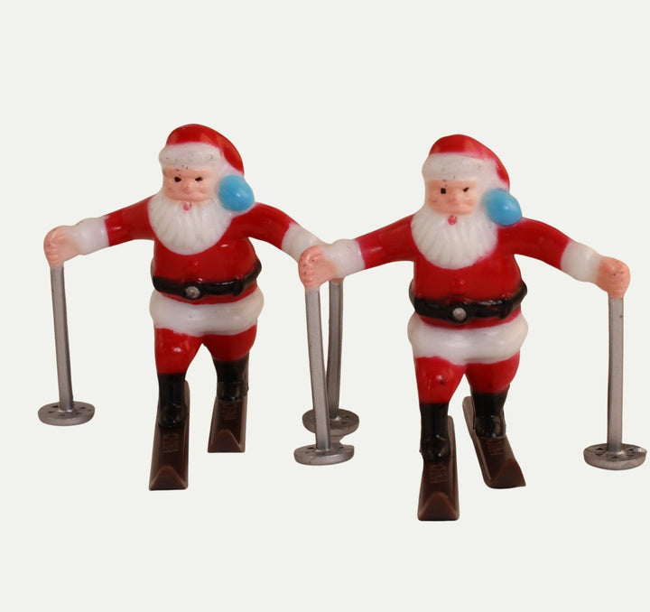 Vintage Hand-Painted Miniature Skiing Santa Figures Set of 2
