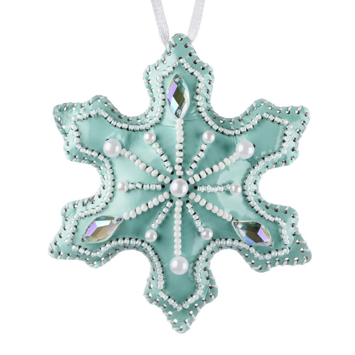 Snowflake Christmas Ornament Artificial Leather Bead Embroidery Kit by Wonderland Crafts FLBB-127