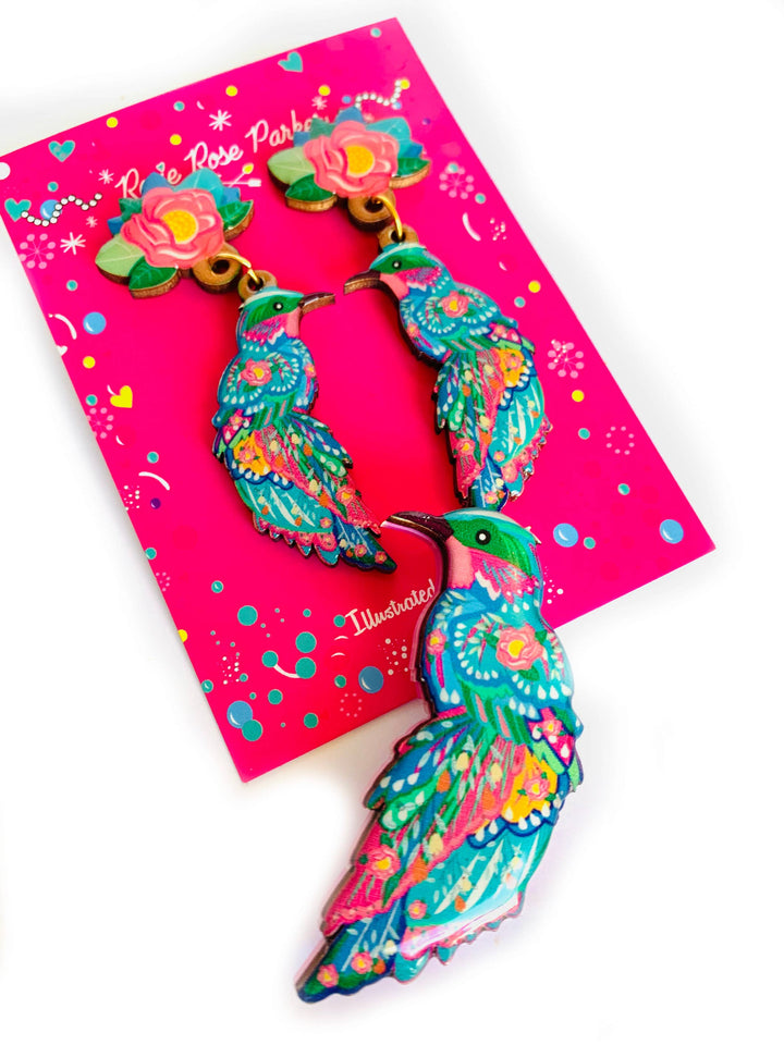 Beautiful Illustrated Bird Brooch by Rosie Rose Parker