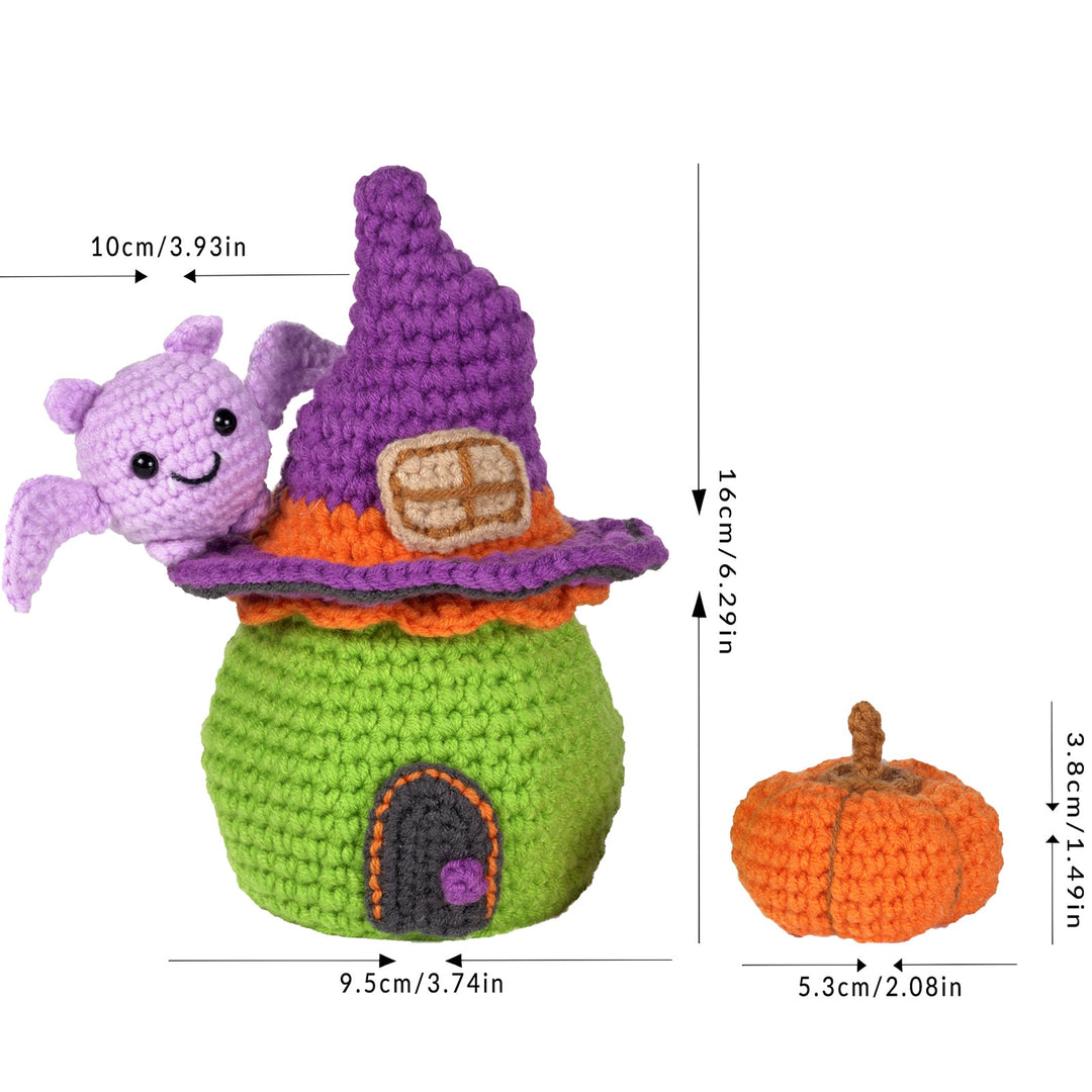 Little Witch House with Bat. Halloween Amigurumi DIY Crochet Kit Wizardi F07N8-M103