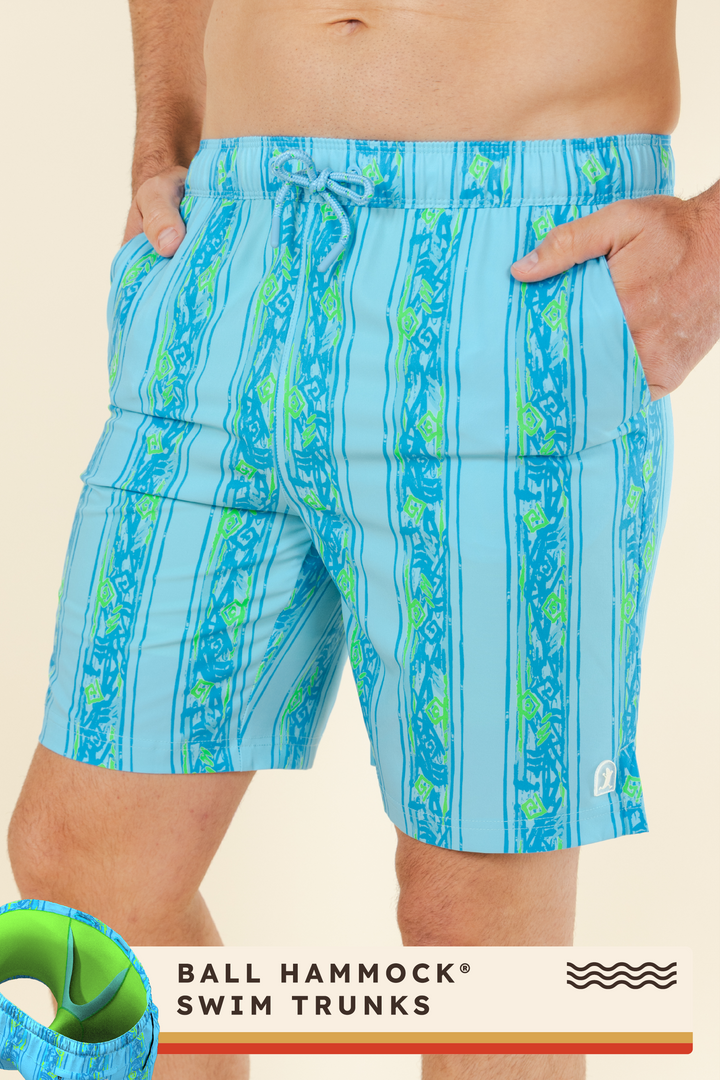 The Conch Shell | Light Blue Retro Ball Hammock® Pouch 8" Swim Trunks