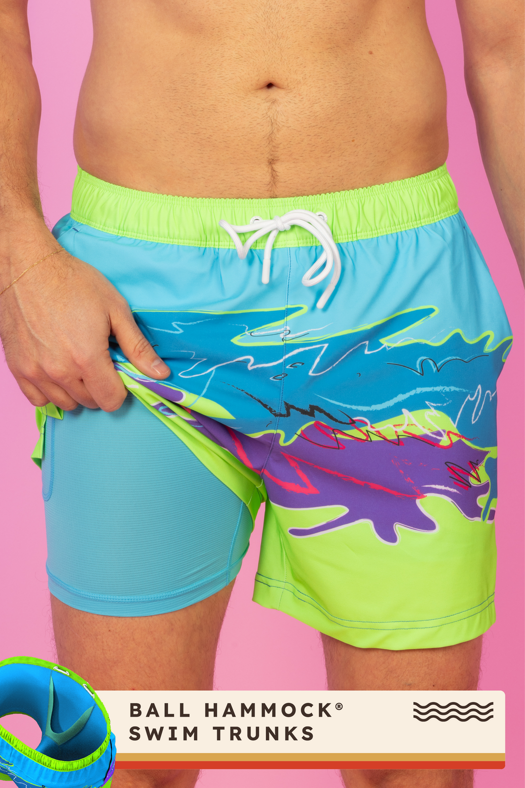 The Snack Shack | Retro Neon Ball Hammock® Pouch 8" Swim Trunks