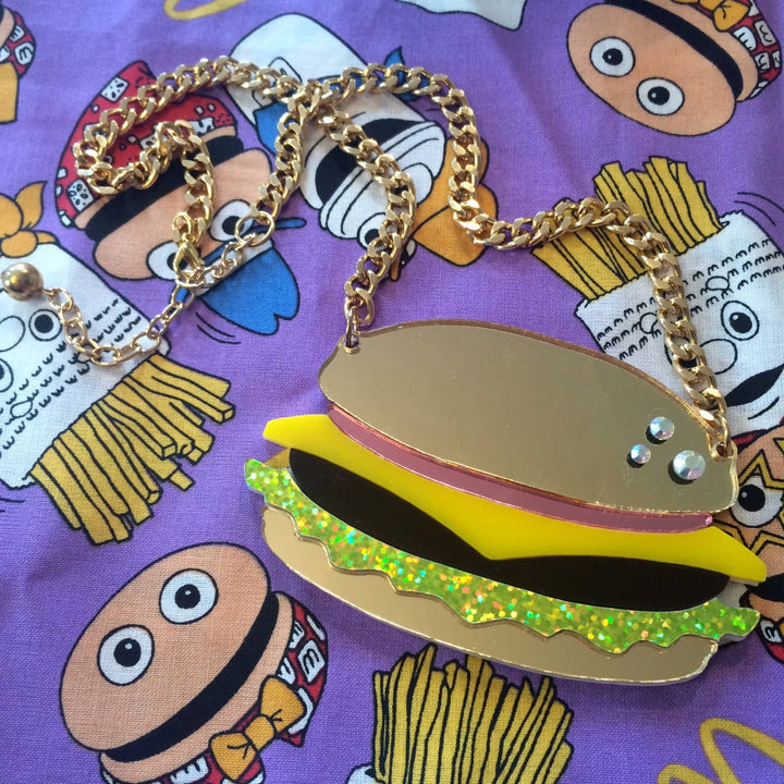 Hamburger Acrylic Large Food Necklace