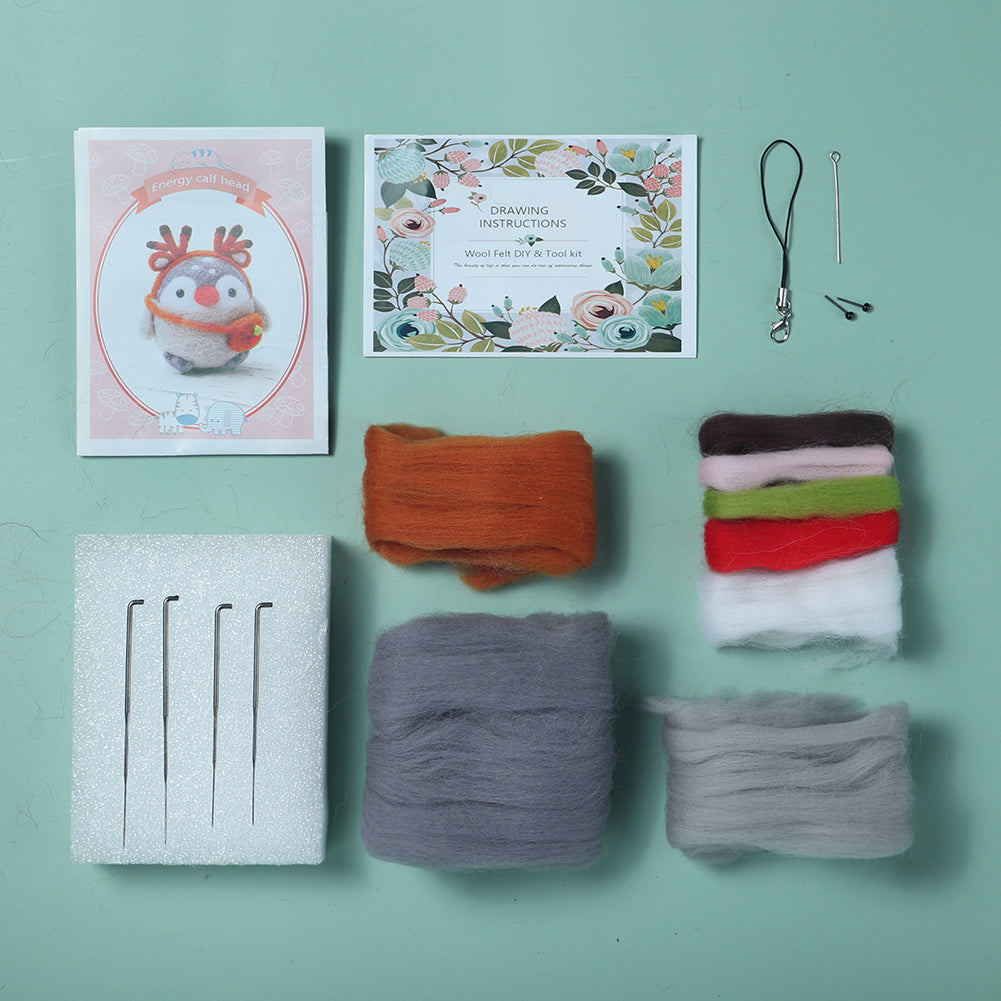 Christmas Penguin Needle Felting Kit. Wizardi DIY Wool Craft Kit F07N8-W116