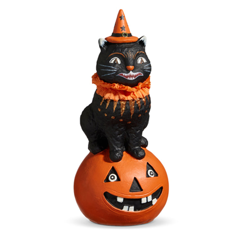 9.5" Cat On Pumpkin by Raz Imports 