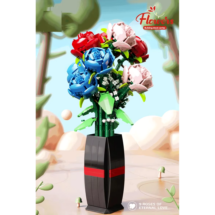9 Roses of Eternal Love Building Brick Potted Flower F07M9-3(101)