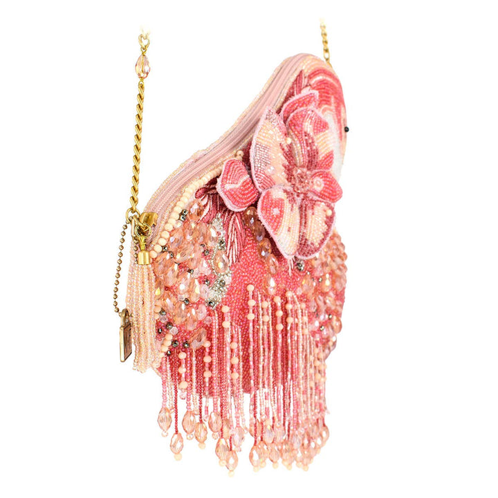 A Leg to Stand On Pink Flamingo Beaded Crossbody Handbag