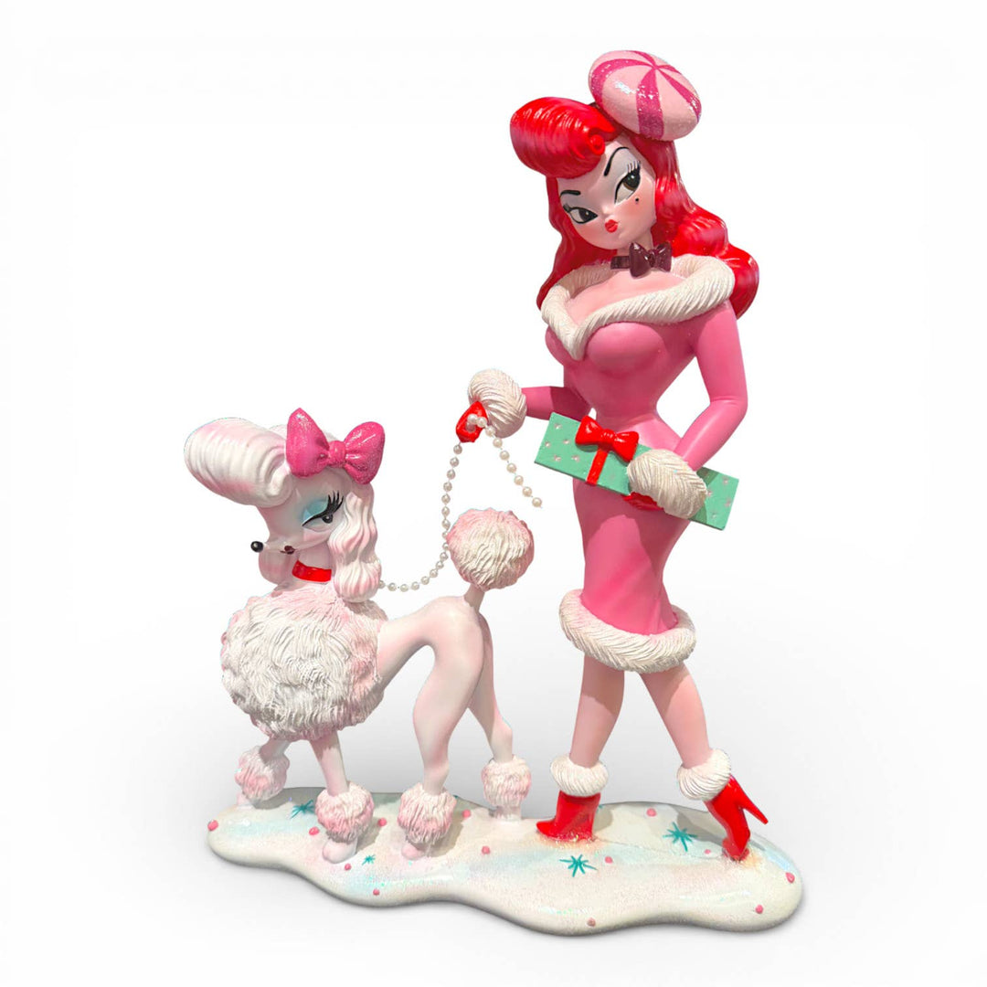 12" Pink Lady with Poodle Figure by Miss Fluff