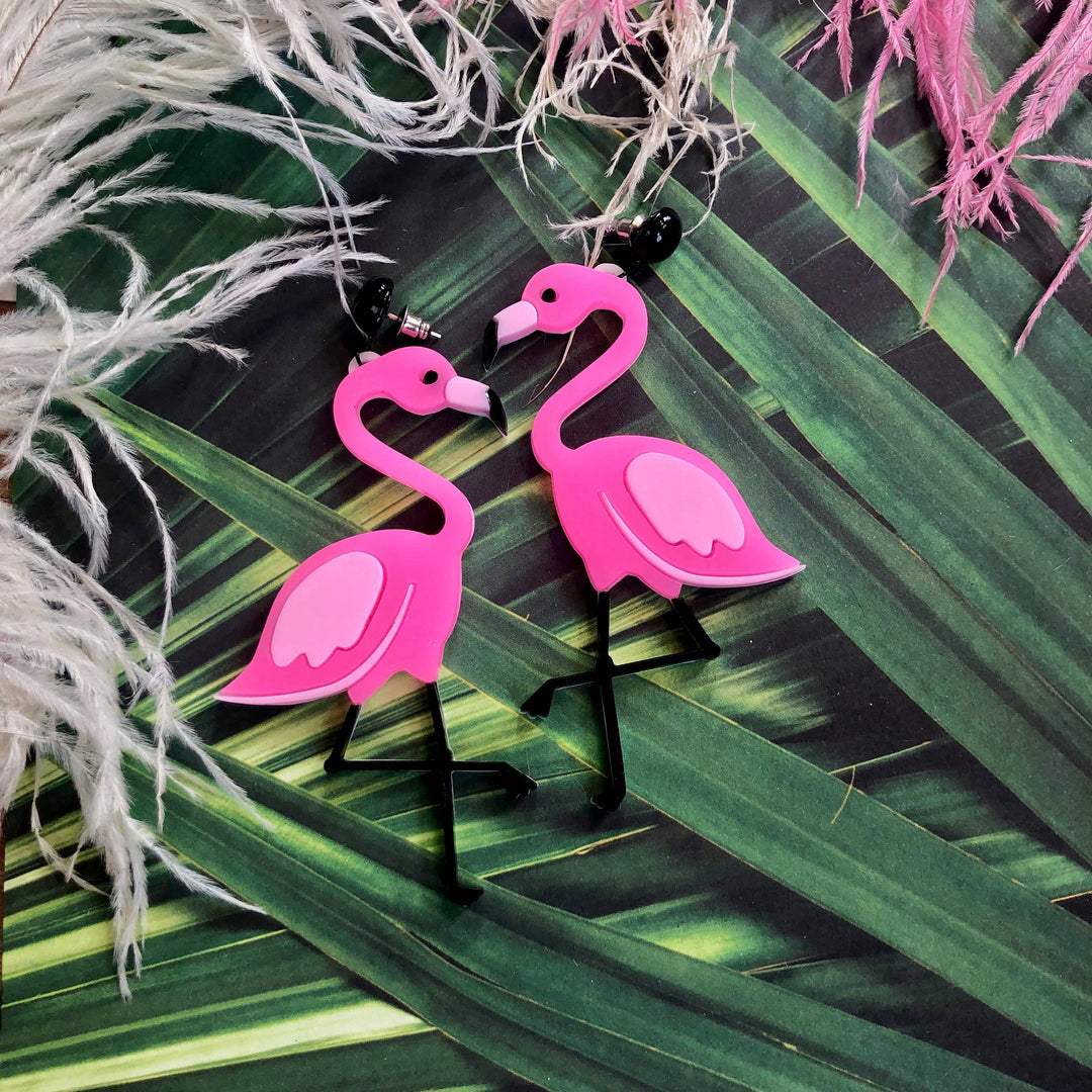 Pink Flamingo Acrylic Statement Earrings