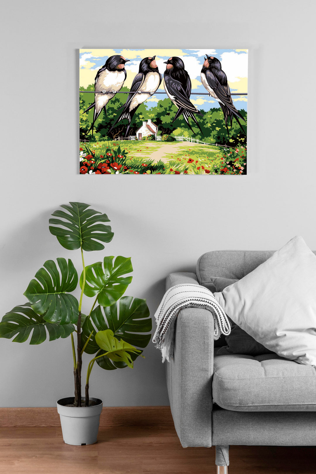 Needlepoint canvas for halfstitch without yarn The Swallows SE926.288 Seg De Paris Printed Tapestry Canvas