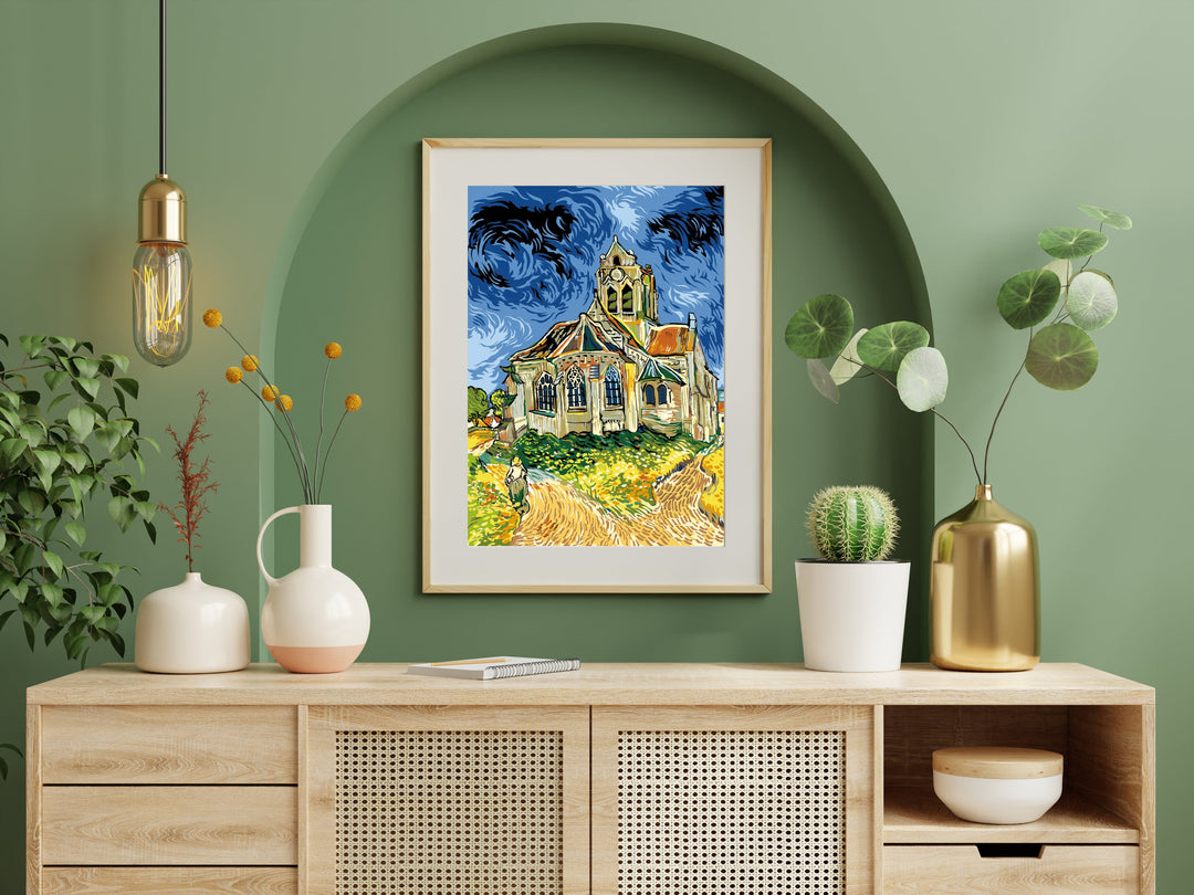 Needlepoint canvas for halfstitch without yarn The Church Of Auvers-Sur-Oise SE929.502 Seg De Paris Printed Tapestry Canvas