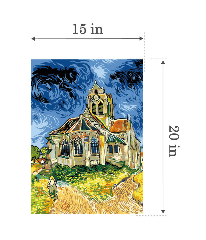 Needlepoint canvas for halfstitch without yarn The Church Of Auvers-Sur-Oise SE929.502 Seg De Paris Printed Tapestry Canvas