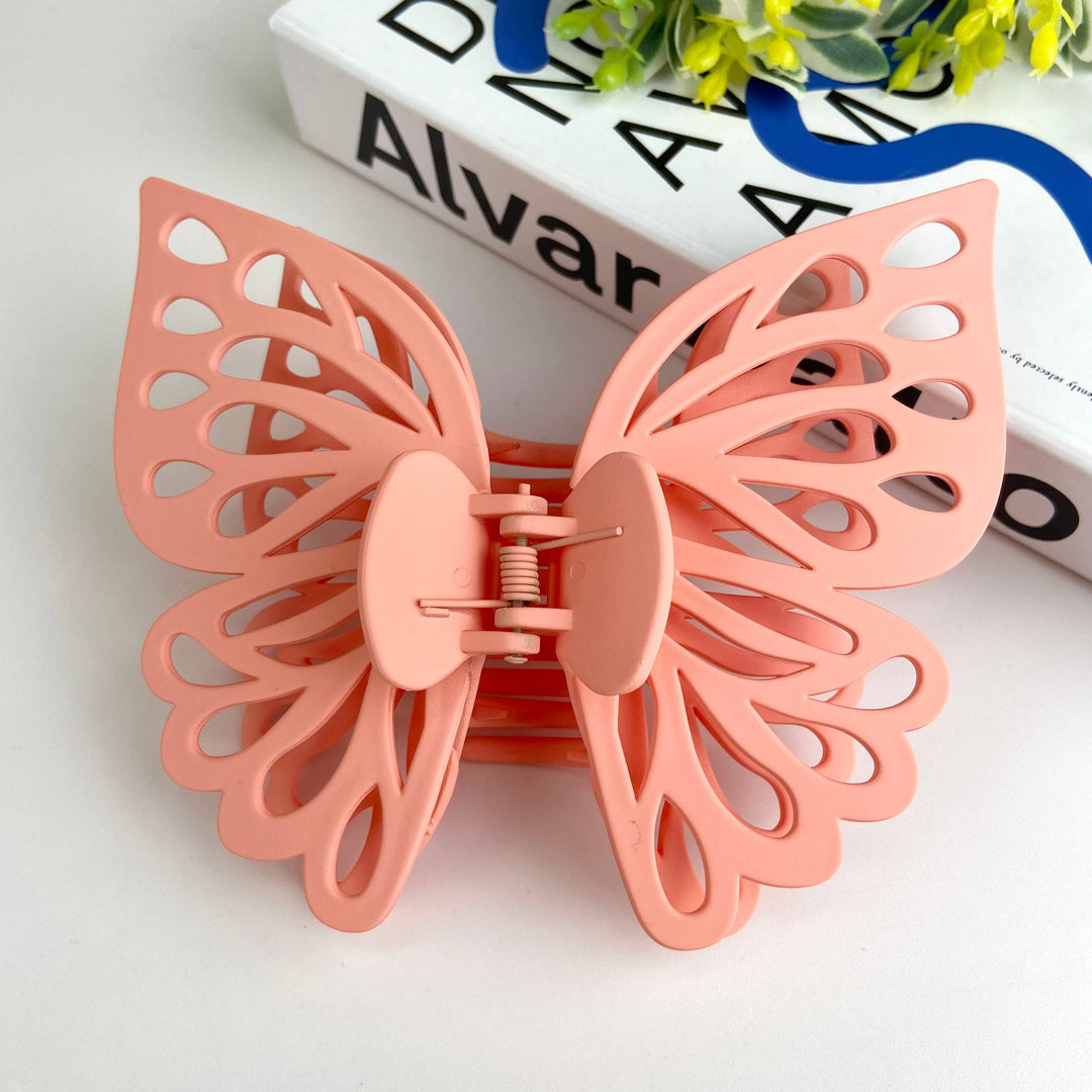 Double layer hollow butterfly hair clip frosted
