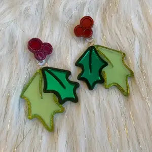 Christmas Holly Acrylic Statement Earrings