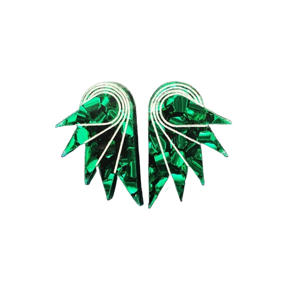 Spread Your Wings Green Acrylic Earrings -LARGE