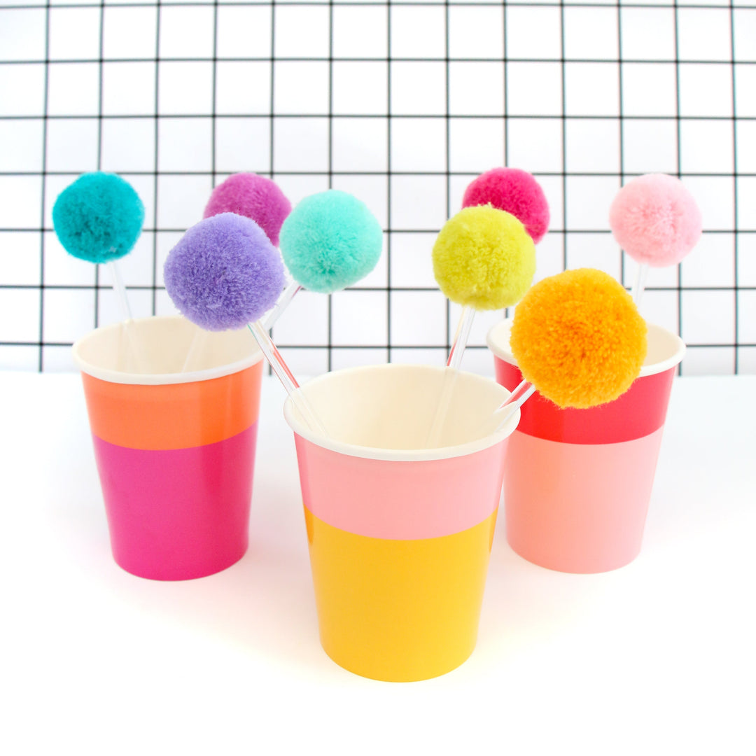 Rainbow set of pom pom cake toppers
