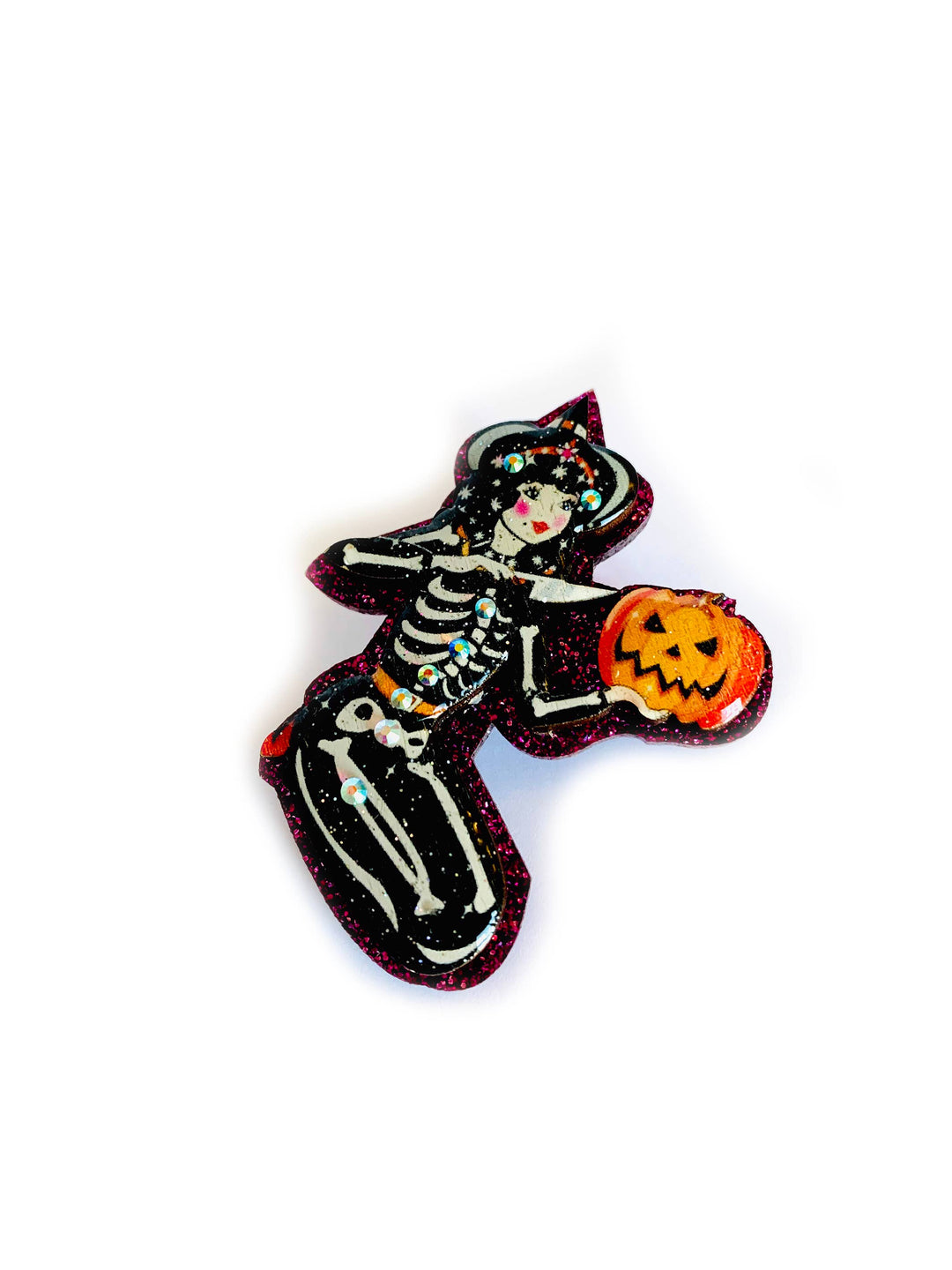 Pumpkin Carving Witch Brooch by Rosie Rose Parker