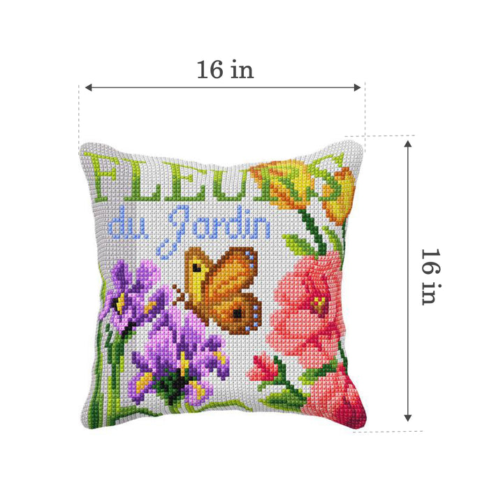 Cushion cross stitch kit  "Butterfly, Irises and Rose"