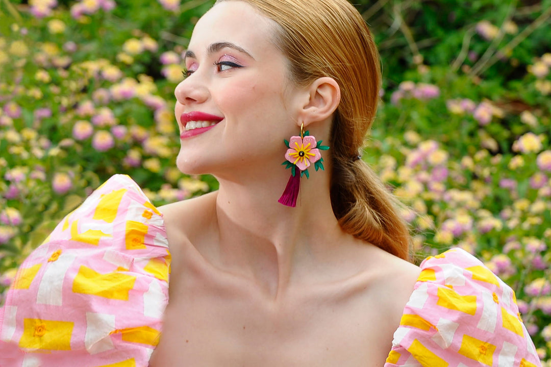 Pink Tropical Flower Earrings by Laliblue