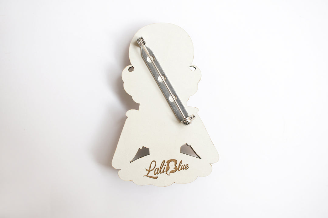 Girl with Snowman Snow Globe Brooch