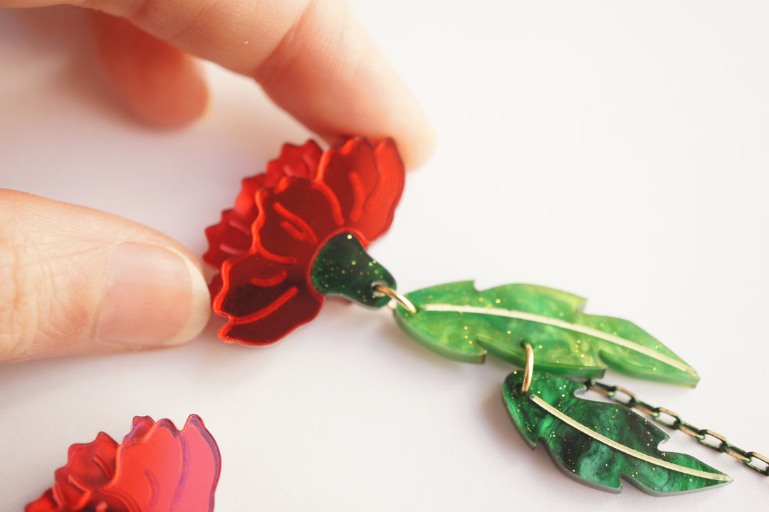 Red Carnation Earrings by Laliblue, image 4