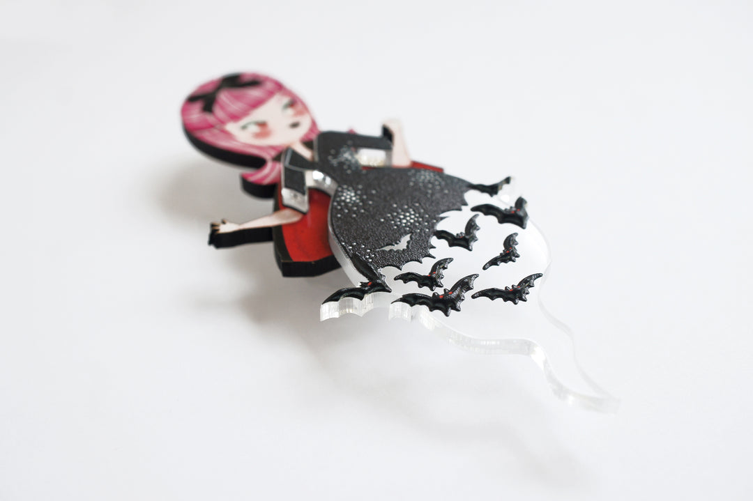 Vampiress With Bats Brooch by Laliblue