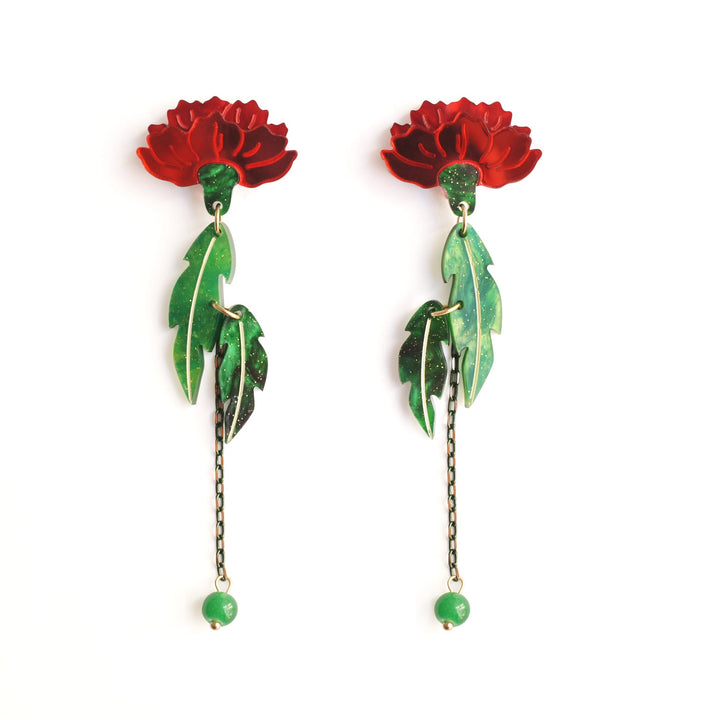 Red Carnation Earrings by Laliblue