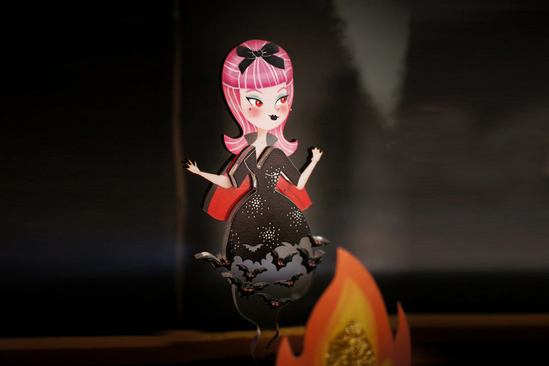 Vampiress With Bats Brooch by Laliblue