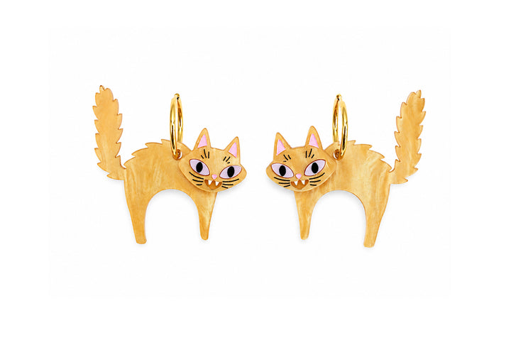 Scared Halloween cat earrings size reference — laser cut acrylic jewelry — LaliBlue Midnight Cinema