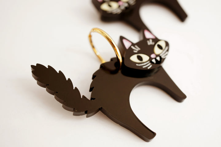 Scared Halloween cat earrings orange colour — laser cut acrylic jewelry — LaliBlue Midnight Cinema